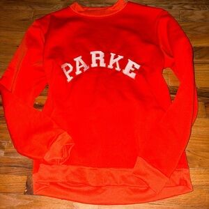 Orange and white cozy Sweatshirt Lettering Parke missing tag,excellent, nwot!FS!